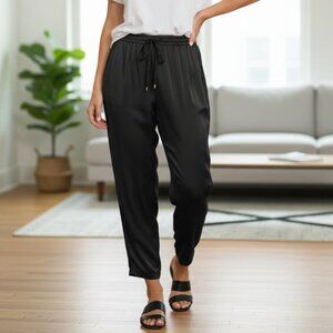 Eileen Fisher NEW 100% Silk Crepe Drawstring Waist Lantern Pants Black Large